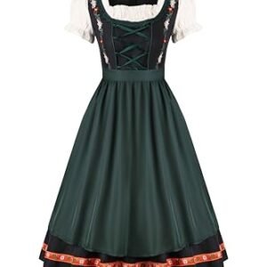 Regenboog Fantasia feminina Oktoberfest, vestido Dirndl bávaro com avental, roupa de empregada de cerveja, Verde, M (Cervejas)