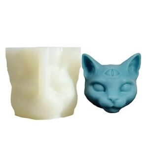 Molde de vela de gato de três olhos, gatinho, cabeça de animal misterioso, molde de silicone para sabonete, cera de soja, resina epóxi, faça você mesmo, artesanato, festa de ervas daninhas, jantares, (CDs)