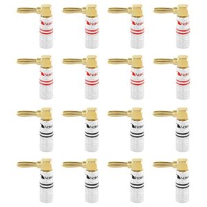 Nakamichi Série Excel Plugue Banana 90 Graus Ouro 24k 12-18 AWG 4mm para Caixa Som Amplificador Hi-Fi AV Home Theater Cabo Áudio Conector Parafuso, 16 Peças (8-Pares) (Equipamentos)