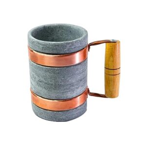 Caneca Alça Cobre e Madeira Pedra Sabão Chopp Cerveja 600ml (Cervejas)