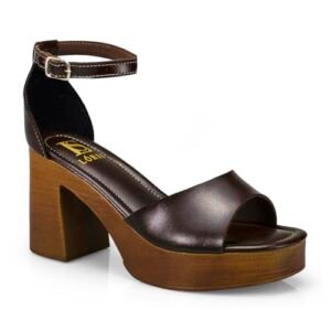 Tamanco Feminino Sandália Fivela Salto Alto Grosso Bloco Madeira 7012 (Café, BR, Adulto, Numérico, 39) (Café)