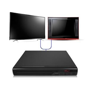 Asixxsix Mini HD DVD Player, CD Player Com Interface PAL NTSC USB 2.0 Integrada e Controle Remoto, Pequeno DVD Player para TV, Compatível Com DVD, CD DA, MP3, CD R, CD RW (Plugue dos EUA) (CDs)