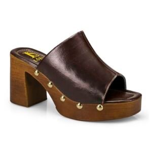 Tamanco Feminino Sandália Salto Alto Grosso Bloco Madeira 7011 (Café, BR, Adulto, Numérico, 38) (Café)