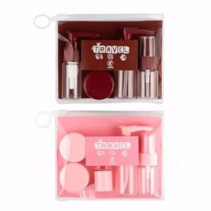 Kit Frascos para Viagem, ORGANIZADOR tubos, Recarregáveis, Laváveis, Portáteis, com necessaire, potes shampoo, condionador, creme, perfume, cosmeticos (Rosa ou Vinho) (Vinhos)