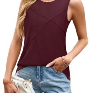 Camiseta regata feminina, sem mangas, caimento solto, colete de praia, casual, camiseta, Vinho, G (Vinhos)