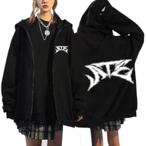 Jaqueta com capuz SKZ New Album ATE Felix Hyunjin Bangchan LeeKnow Minho World Tour Jaqueta com zíper, Preto 01, GG (CDs)
