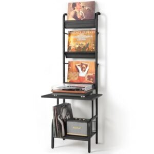 Suporte para toca-discos com armazenamento de vinil para até 200 álbuns, suporte para toca-discos com prateleira de exibição (Equipamentos)