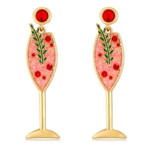 HolidayQbee Brincos de Natal para mulheres, delicados, champanhe, taça de vinho, brincos pendentes feitos à mão, hipoalergênicos, lindos brincos de pérola para festas de ano novo, joias de presente (Vinhos)