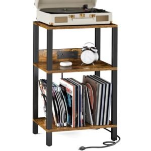 TUTOTAK Suporte Para Toca-Discos Com Capacidade Até 100 Álbuns, Mesa Discos, Estação De Carregamento Lateral 3 Níveis, Sala Estar, Quarto, Marrom Tb01Bb076 (Equipamentos)