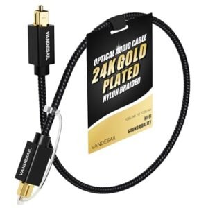 VANDESAIL Cabo de áudio óptico digital 1,1 m/1 m, fibra trançada de nylon, cabo de áudio óptico digital para soundbar banhado a ouro, compatível com PS4, Xbox, Samsung, TV (Equipamentos)