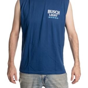 Calhoun Camiseta masculina Busch Light Rodeo sem mangas – Camiseta regata estampada envelhecida oficialmente licenciada para o verão, Azul marino, M (Cervejas)