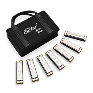 Eastar Conjuntos de gaita Major Blues com 7 teclas diatônicas em C D E F G A Bb para adultos, iniciantes, estudantes, crianças, pacote com 7, estojo de transporte, pano de limpeza (CDs)