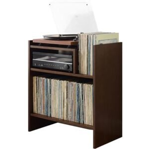 Crosley Furniture Suporte para toca-discos Portland, console de mídia com armazenamento de vinil, organizador doméstico moderno, marrom escuro (Equipamentos)