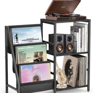 CCYRYY Suporte para toca-discos, suporte para toca-discos com armazenamento de discos de vinil, suporte para toca-discos, mesa de canto marrom para sala de música, armário de gravação para som de (Equipamentos)