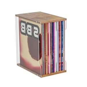 ihomecooker Suporte de disco de vinil que toca agora, suporte para discos, armazenamento de cubos de discos, grade de 3 quadrados, estilo rústico, vintage, comporta 60 discos (12 polegadas) (Equipamentos)