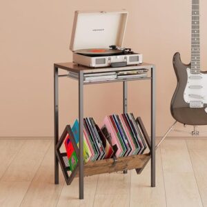 Suporte para Toca-Discos de 2 Níveis Com Armazenamento de Vinil, Mesa Com Espaço para Discos, Armário de Exibição de Discos para Sala de Estar, Quarto, Escritório, Rodada (Discos de Vinil)