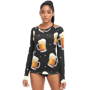 Cheerful Beer Mugs Camiseta feminina preta Rash Guard roupa de banho secagem rápida UV Sun Shirts tops de corrida manga longa PP, Canecas de cerveja cheerful pretas, G (Cervejas)