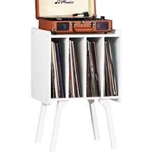 LELELINKY Suporte para toca-discos, mesa de armazenamento de discos de vinil com 4 armários de até 100 álbuns, suporte moderno de toca-discos de meados do século com pernas de madeira, prateleira de (Equipamentos)