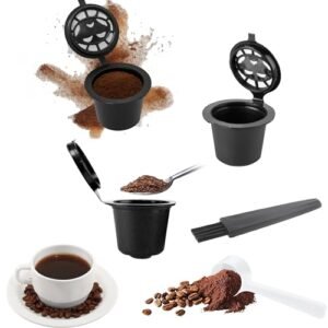 Cápsulas Reutilizáveis Recarregável Kit com 3 • MTS • Compatível Cafeteiras Nespresso • Polipropileno PP e Filtro Aço Inox + Colher de Medida + Pincel de Limpeza • Tampa Click e Vedação • Ecológico (Café)