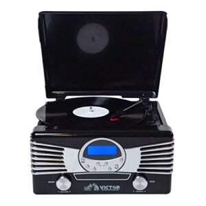 Victor VHRP-1400 Diner 7 em 1 toca-discos com toca-discos, leitor de CD/MP3, rádio AM/FM, Bluetooth, reprodução e gravação USB e alto-falantes estéreo integrados – Perfeito para amantes de música (Equipamentos)