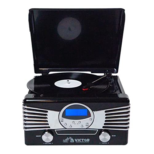 Victor VHRP-1400 Diner 7 em 1 toca-discos com toca-discos, leitor de CD/MP3, rádio AM/FM, Bluetooth, reprodução e gravação USB e alto-falantes estéreo integrados – Perfeito para amantes de música (Equipamentos)