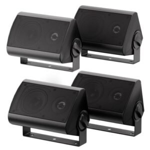 Herdio Alto-falantes passivos externos com fio à prova d'água, 10 cm, 2 vias, 400 W, alto-falantes montados na parede com tweeter, durabilidade em todos os climas, para pátio e quintal (2 pares, preto) (Equipamentos)