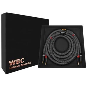 WORLDS BEST CABLES ULTIMATE - 7 AWG - Ultra-Pure OFC - Cabo de alto-falante audiófilo HiFi premium para canal central com plugues banana dourados Eminence e jaqueta de tweed de carbono (Equipamentos)