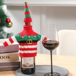 Decoração de Natal, capa de garrafa de vinho de Papai Noel, manga de garrafa de champanhe de malha para configurações de férias de restaurante, Natal, Halloween, Dia de Ação de Graças, presente de (Vinhos)