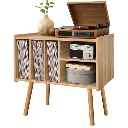 Montex Suporte para toca-discos com armazenamento de vinil, mesa de madeira com 5 armários, suporte grande para toca-discos de vinil, suporte para toca-discos, prateleira para escritório, sala de (Equipamentos)