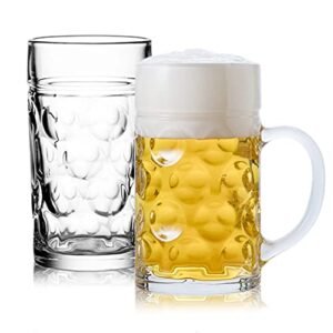 Encheng Canecas de Vidro Alemãs Jumbo de 1,2 Litros com Alça, Congeláveis, Laváveis na Lava-Louças, Pacote com 2 (Cervejas)