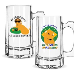 Conj 2 Canecas Zero Grau Vidro Personalizada Cachorro Vira Lata Caramelo Meme Brasilidades Vai Ao Congelador Cerveja/Chopp Boteco Presente Engraçado (Cervejas)