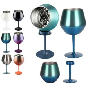 Taça Térmica Inox 414ml 2 em 1 Copo Isolado a Vácuo Reutilizável Haste Removível Parede Dupla Gin Vinho ou Cocktail Inquebrável, cores variadas Premium (Vinhos)