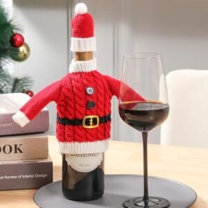 Decoração de Natal, capa de garrafa de vinho de Papai Noel, manga de garrafa de champanhe tricotada para restaurantes, feriados, Natal, Halloween, Dia de Ação de Graças, presente de Páscoa (Vinhos)