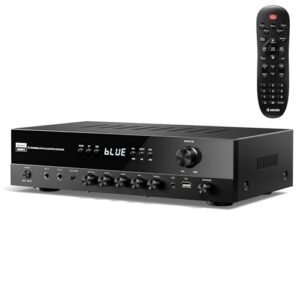 Donner Receptores estéreo, amplificador de áudio de canal 5.1 com Bluetooth 5.3, óptico/coaxial, USB, FM, 2 microfones, Echo, RCA, entrada AC-3 para casa, karaokê, alto-falantes de teatro, 60W/4R e (Equipamentos)