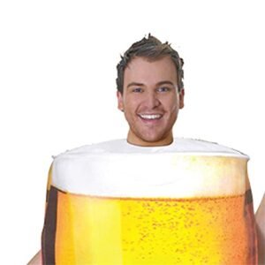 Generic Fantasia de Macacão de Caneca de Cerveja Masculina da Oktoberfest, Tema de Fantasia Europeu e Americano, Macacão Amarelo de Tamanho Livre para Festa Adulta (Cervejas)