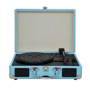 Toca-discos Portátil de Vinil Gramofone Retrô Alto-falante Estéreo Embutido Giratória de 3 Velocidades para Entretenimento Decoração de Casa Design de Mala,Blue,350 * 255 * 130mm (CDs)