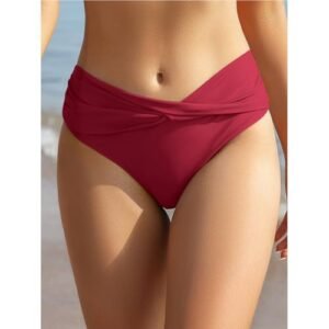 Biquíni feminino atrevido com frente torcida franzida, Vinho tinto, GG (Vinhos)