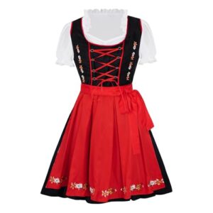 Yymobt Women's 3 Pieces Oktoberfest Costume German Bavarian Dirndl Dress with Tank Top Apron Sleeveless Square Neck Embroidery Front Lacing for Halloween Carnival Themed Parties (Cervejas)
