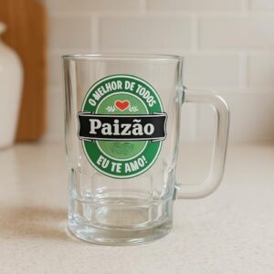 Caneca de Vidro Pai 340ml - Presente Criativo Para Pai e Padrasto Ideal para Cerveja, Drinks e Sucos – Vidro Reforçado e Alça Confortável Natal Aniversário e Dia dos Pais (Paizão Eu Te Amo) (Cervejas)