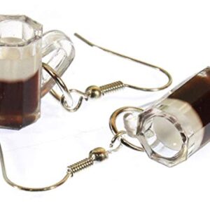 Brincos de caneca de cerveja em miniatura "Happy Hour, Stout" com fios franceses prateados (Cervejas)