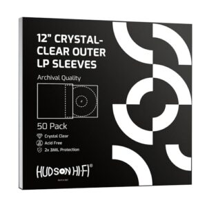 Capas externas Hudson Hi-Fi para discos de vinil – Pacote com 50 – Capas transparentes premium – Proteja seus álbuns LP de arranhões, sujeira e poeira – 3 camadas de capa de disco externa sem ácido de (CDs)