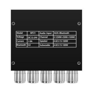 Amplificador de Áudio 2.1 Canais 100W RMS, Bluetooth 5.0, Entrada AUX, Para Subwoofer e Caixas de Som, Som para Carro e Casa (Equipamentos)