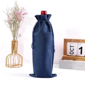 10 sacos de presente de vinho de serapilheira com cordões, capas de garrafa de vinho de champanhe de linho reutilizáveis para Natal, casamento, aniversário, degustação às cegas, inauguração de casa (Vinhos)