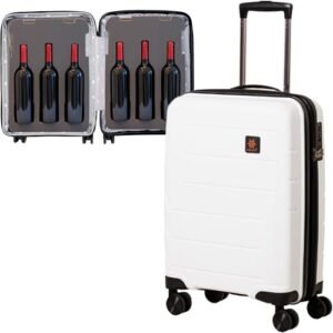 Navegat, Kit mala de viagem de bordo com berço para 6 vinhos, em polipropileno, com 4 rodas duplas e cadeado TSA, modelo São Paulo, Branca (Vinhos)