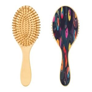 YETTASBIN Escova de cabelo de madeira natural com cerdas de madeira confortáveis, escova de cabelo oval para mulheres, homens e crianças, todos os tipos de cabelo (molhado, seco e danificado) (Discos de Vinil)