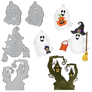 ALIBBON 2 peças de cortes de matriz de Halloween para fazer cartões e álbuns, moldes de metal para corte de castelo de Halloween, cortes de matriz de bruxa fantasma para álbum de fotos faça você (CDs)