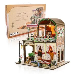 DIY Café - Conjunto de Mobiliário de Madeira em Miniatura com Kit de Iluminação, Para Crianças com Mais de 14 Anos e Adultos (Café)
