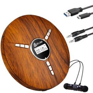 KLIM Discman Portable CD Player with a Built-in Battery - NEW Version - Ideal Car CD Player with Earphones - Compatible CD-R CD-RW MP3 Compact Mini CD Players Personal CD Walkman - Wood (CDs)
