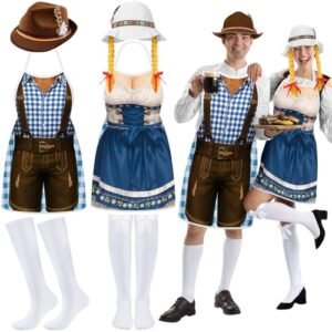 Croloose Conjunto de 6 peças, fantasia Oktoberfest, festival, cerveja, avental, chapéu, meias, presentes de festa da Baviera Alemã (azul) (Cervejas)