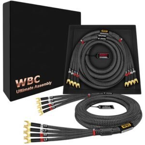 WORLDS BEST CABLES 8 pés Ultimate - 9 AWG - Ultra-Pure OFC - Cabo de alto-falante audiófilo HiFi Bi-Amp extra premium par com plugues Eminence Spade e jaqueta de tweed de carbono (Equipamentos)